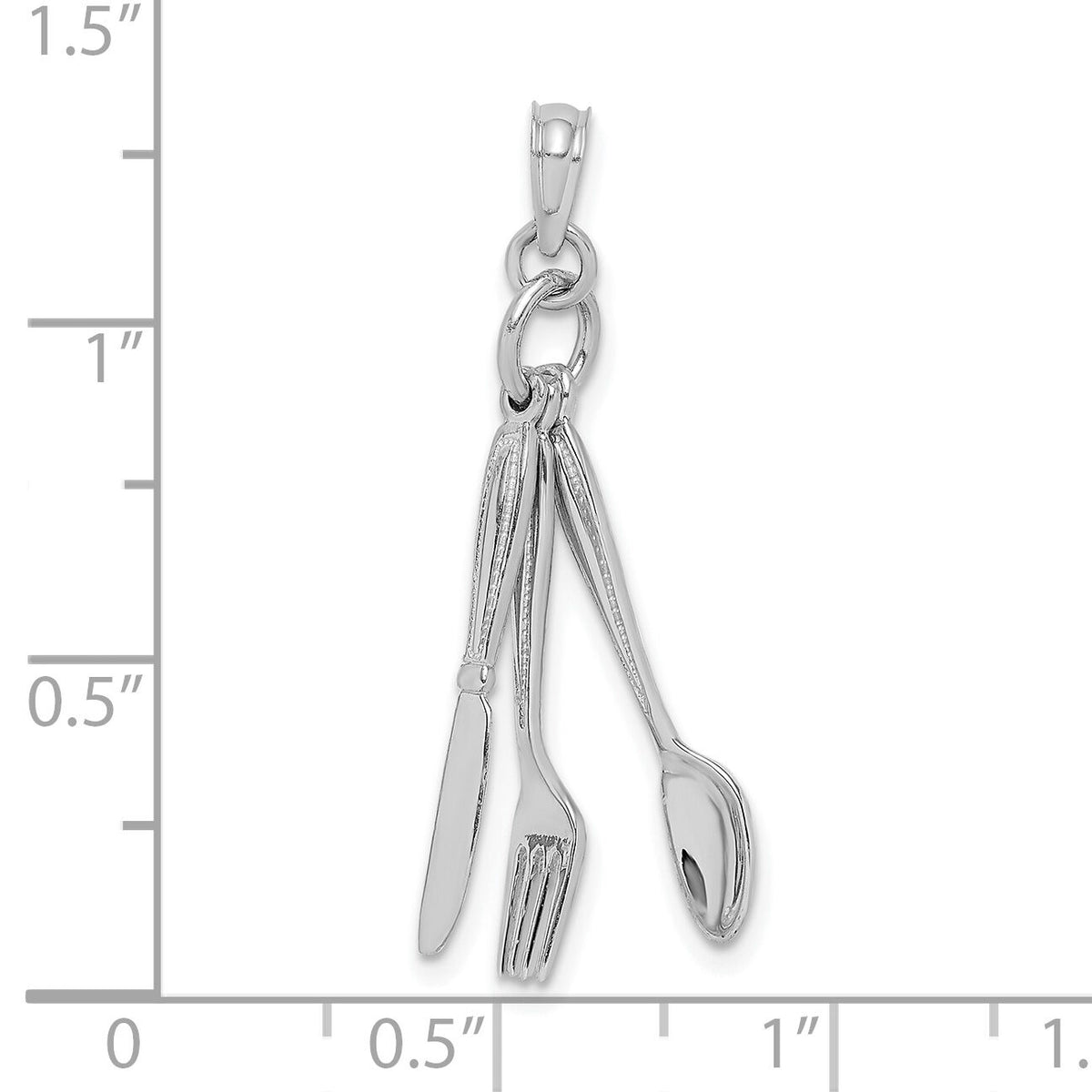 14K White Gold 3-D Moveable Knife, Fork, and Spoon Charm-K7347W