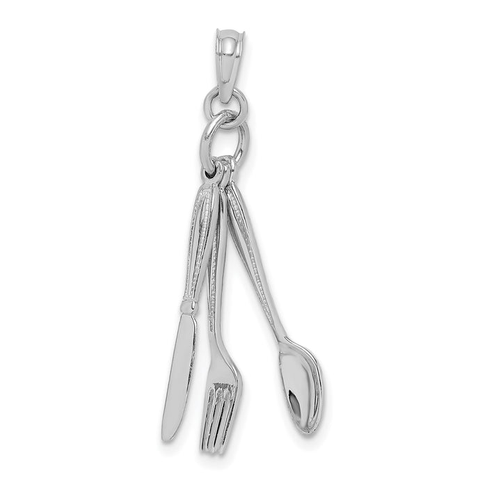 14K White Gold 3-D Moveable Knife, Fork, and Spoon Charm-K7347W