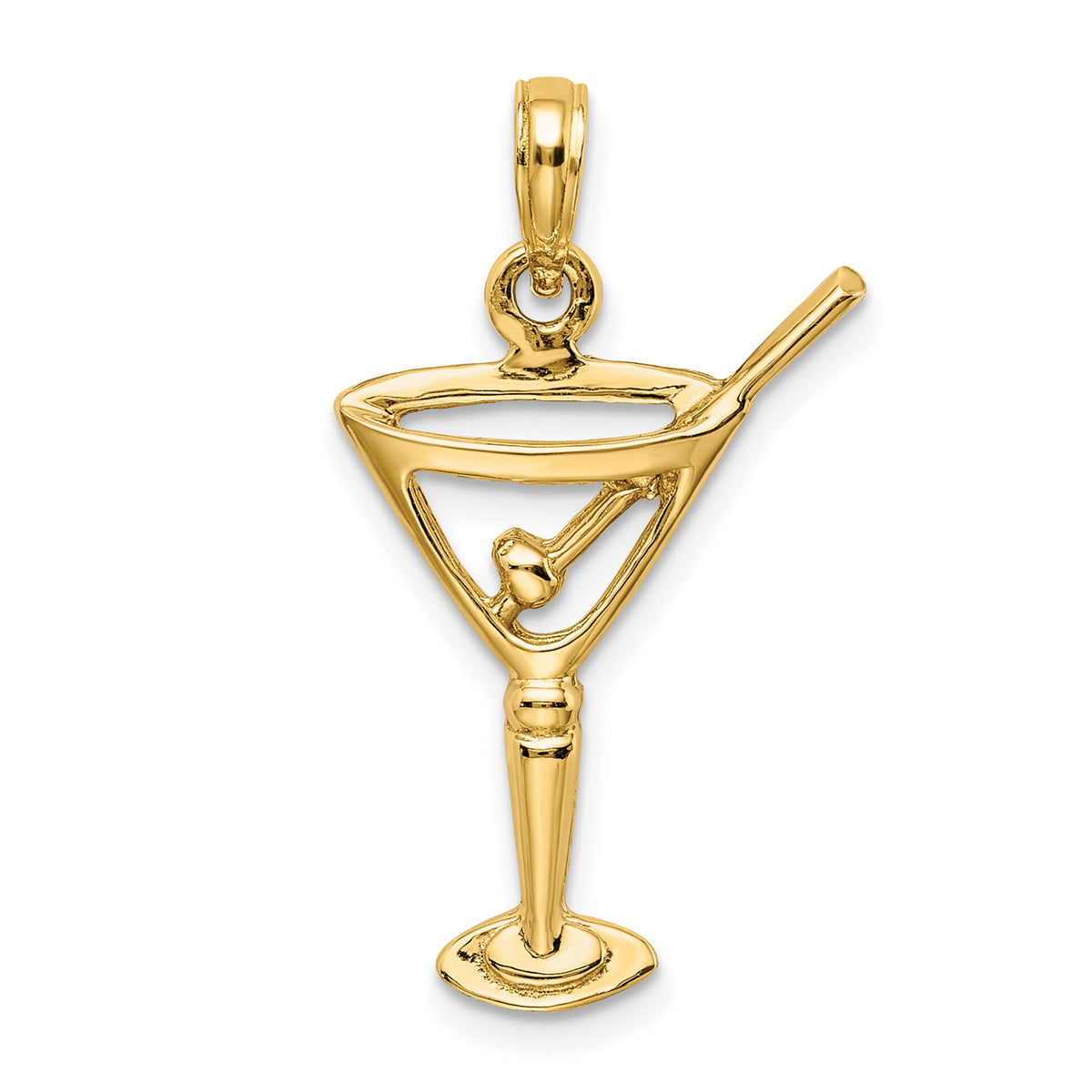 14K Polished Cut-Out Martini W/ Olive Charm-K7349