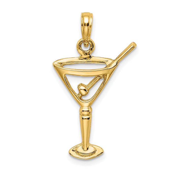 14K Polished Cut-Out Martini W/ Olive Charm-K7349