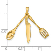 14K 3-D Moveable Spatula, Spoon, and Knife Charm-K7352