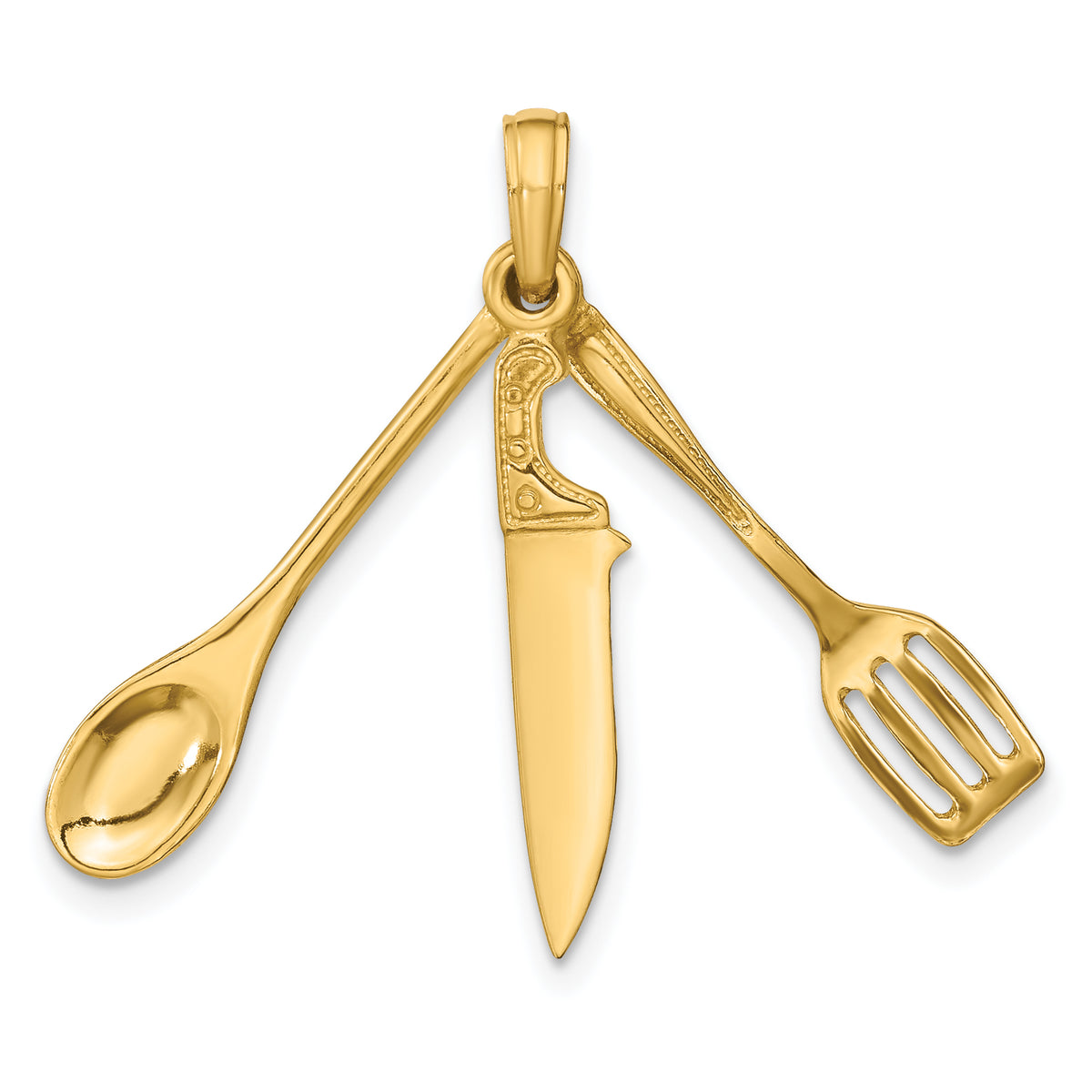 14K 3-D Moveable Spatula, Spoon, and Knife Charm-K7352