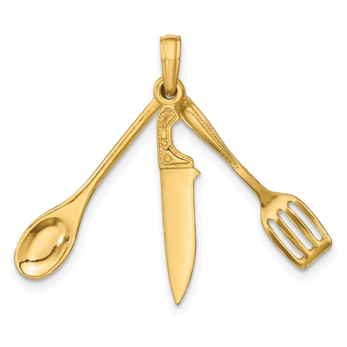 14K 3-D Moveable Spatula, Spoon, and Knife Charm-K7352