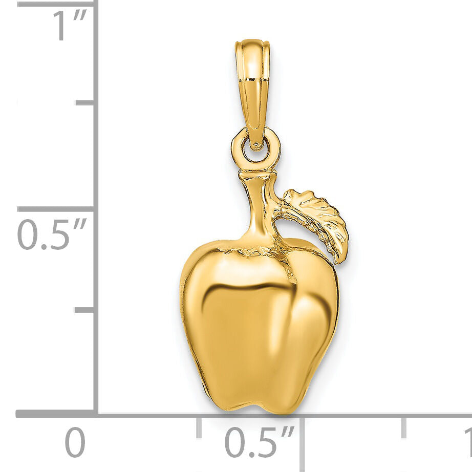 14K 3-D Apple W/ Stem and Leaf Charm-K7358