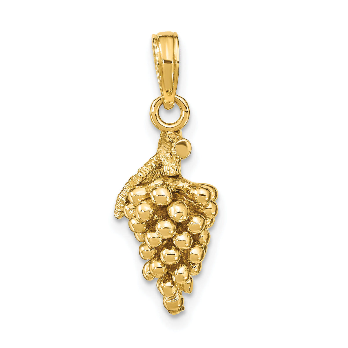 14K 3-D Grapes W/ Stem and Leaf Charm-K7360