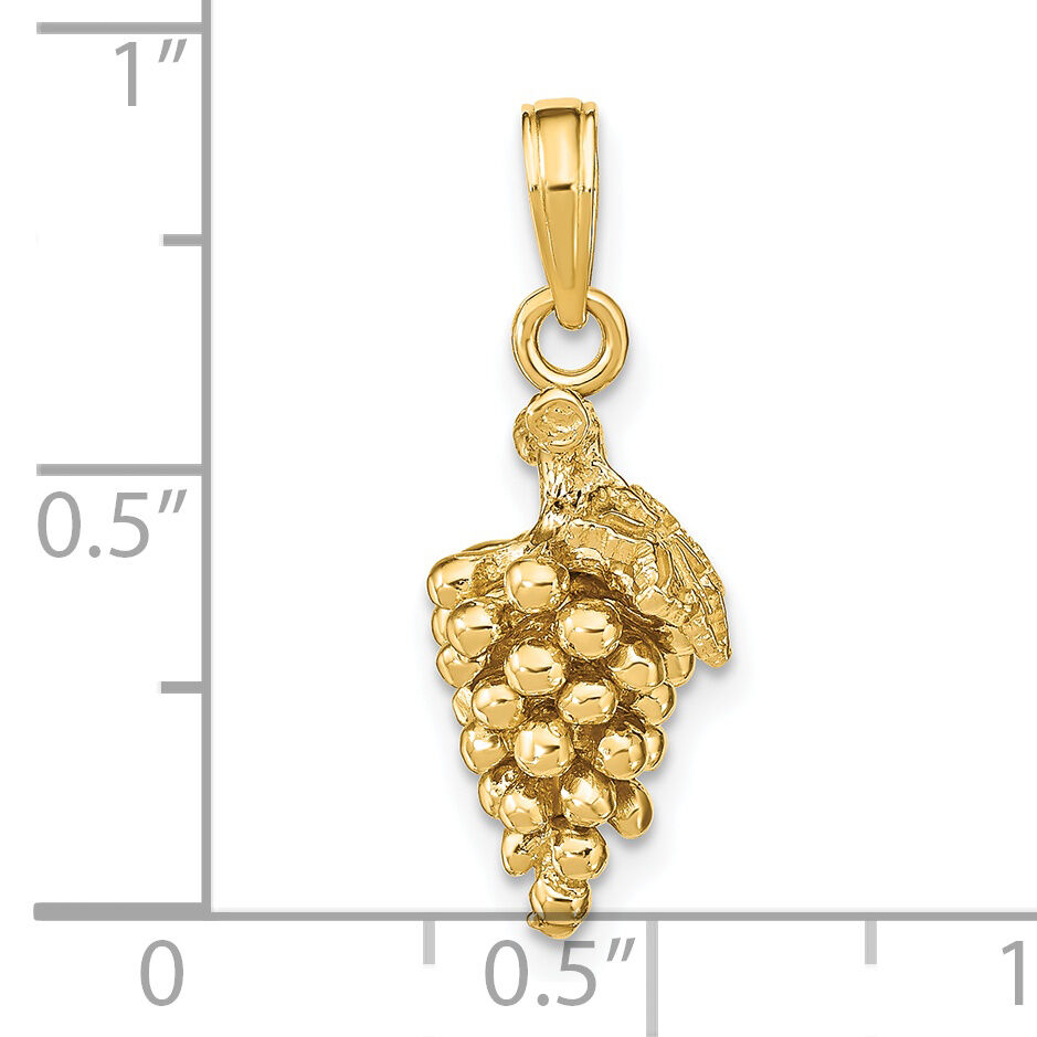 14K 3-D Grapes W/ Stem and Leaf Charm-K7360