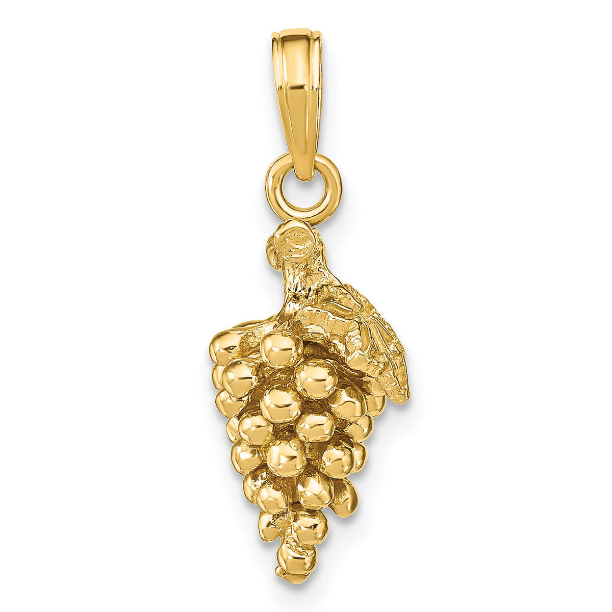 14K 3-D Grapes W/ Stem and Leaf Charm-K7360