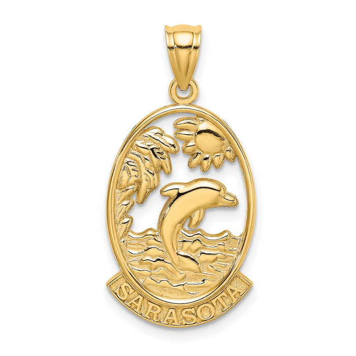 14K SARASOTA w/ Dolphin Sunset Scene Charm-K7391