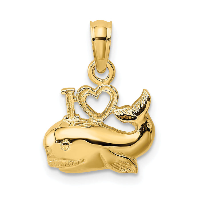 14K 2-D Polished I HEART Whale Charm-K7398