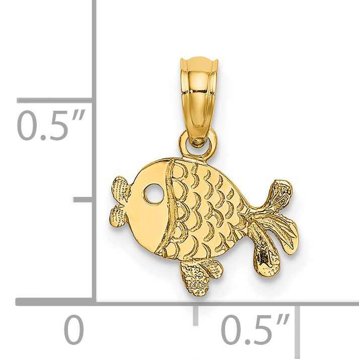 14K Flat Engraved Playful Fish Charm-K7399