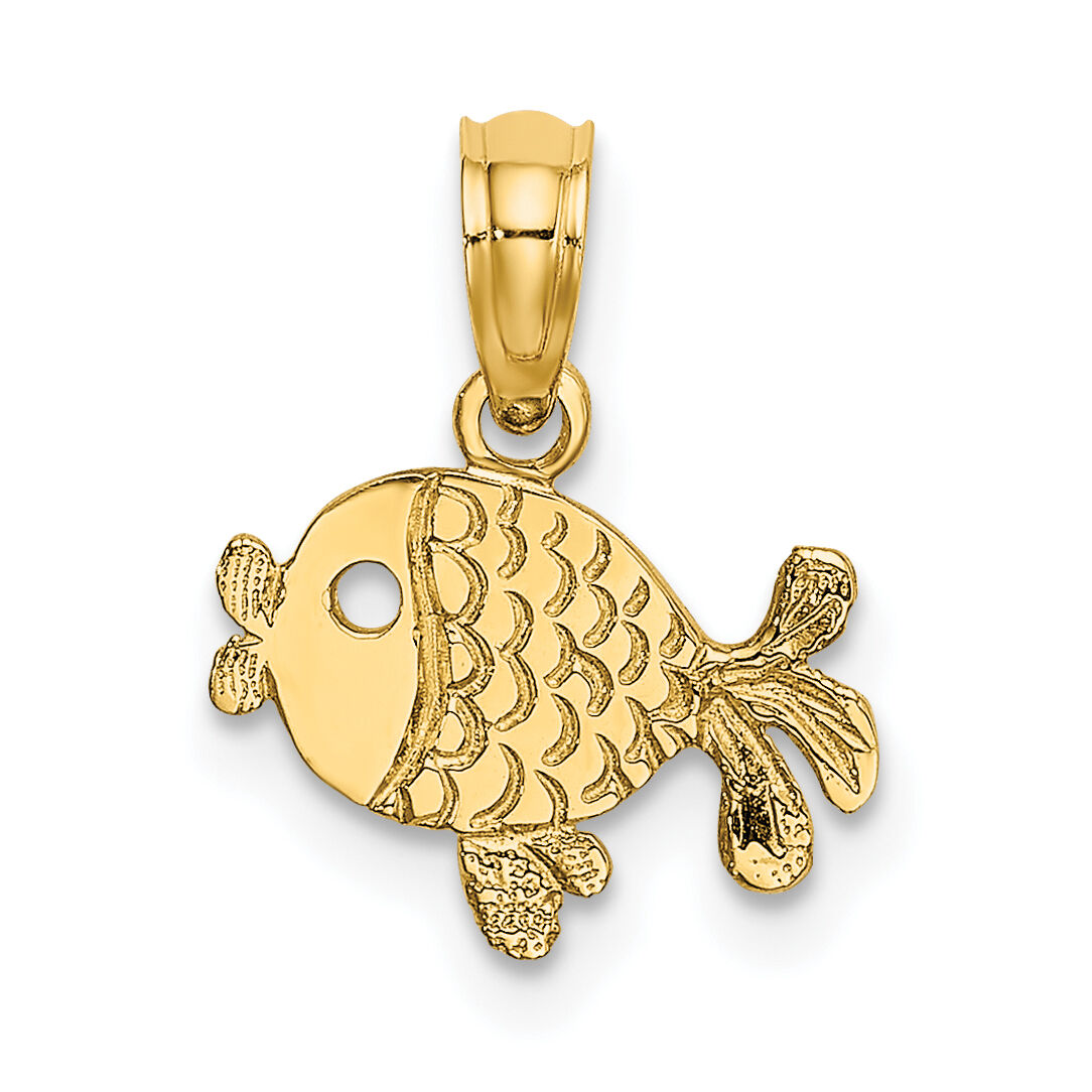 14K Flat Engraved Playful Fish Charm-K7399