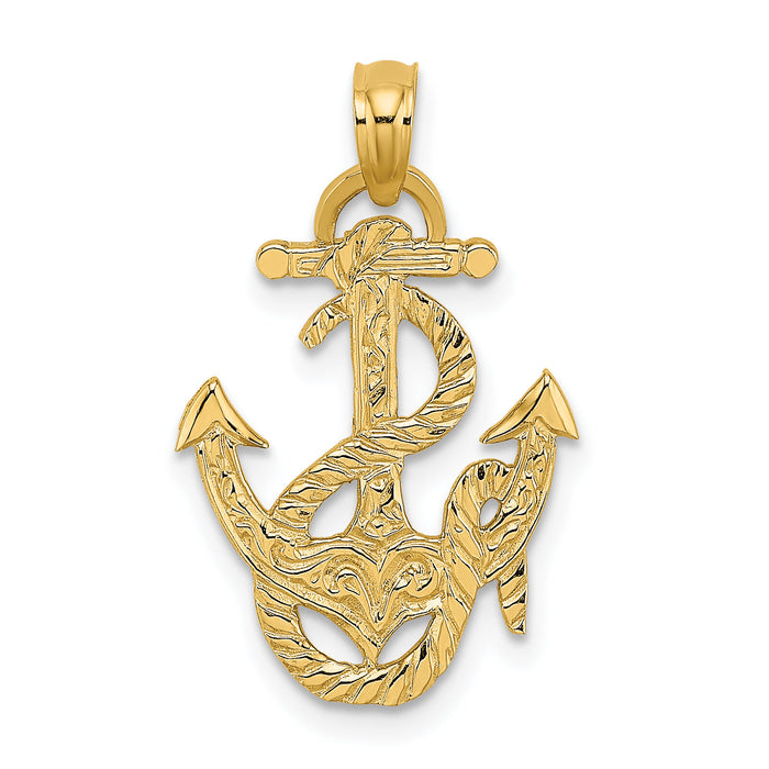 14K Polished Anchor and Rope Charm-K7401