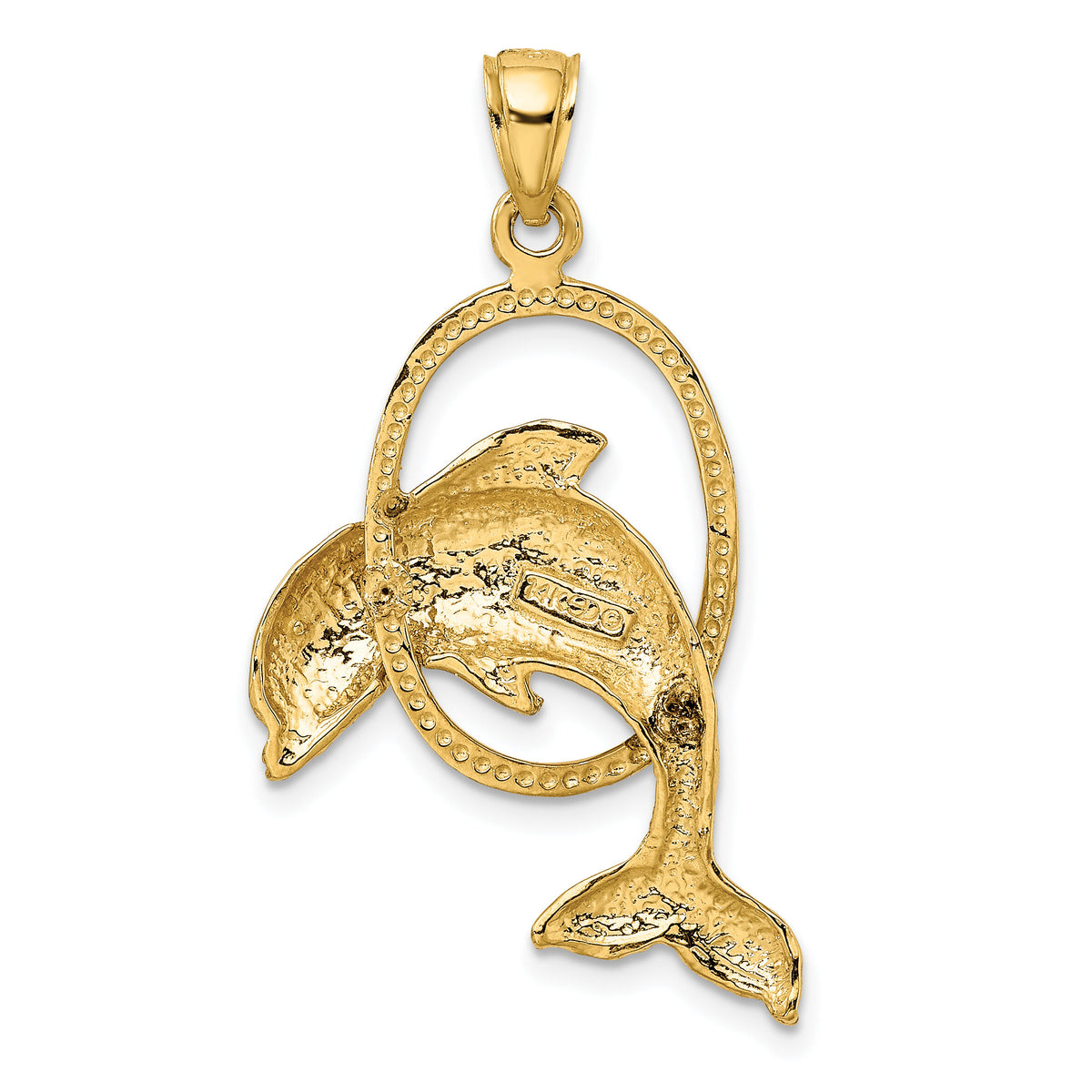 14K Dolphin Jumping Through Hoop Charm-K7403