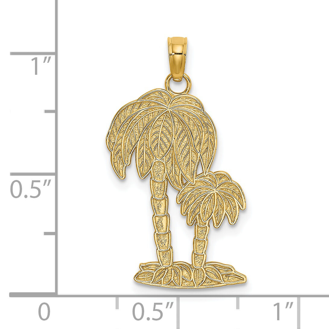14K 2-D Textured Double Palm Trees Charm-K7406