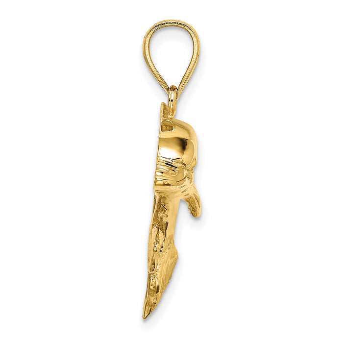 14K 2-D Polished and Textured Dolphin Charm-K7411