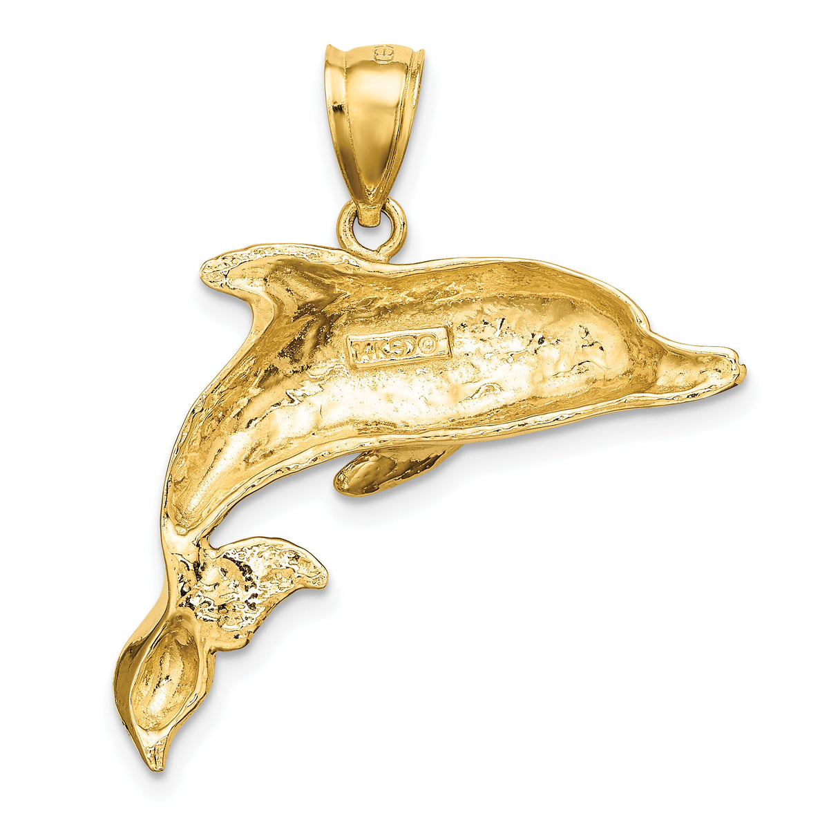 14K 2-D Polished and Textured Dolphin Charm-K7411
