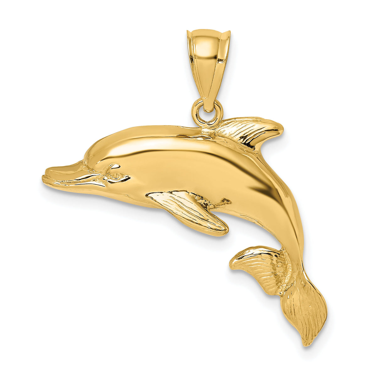 14K 2-D Polished and Textured Dolphin Charm-K7411