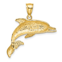 14K Polished and Textured Open Mouth Dolphin Charm-K7413