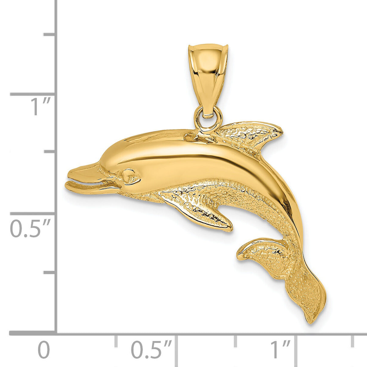 14K Polished and Textured Open Mouth Dolphin Charm-K7413