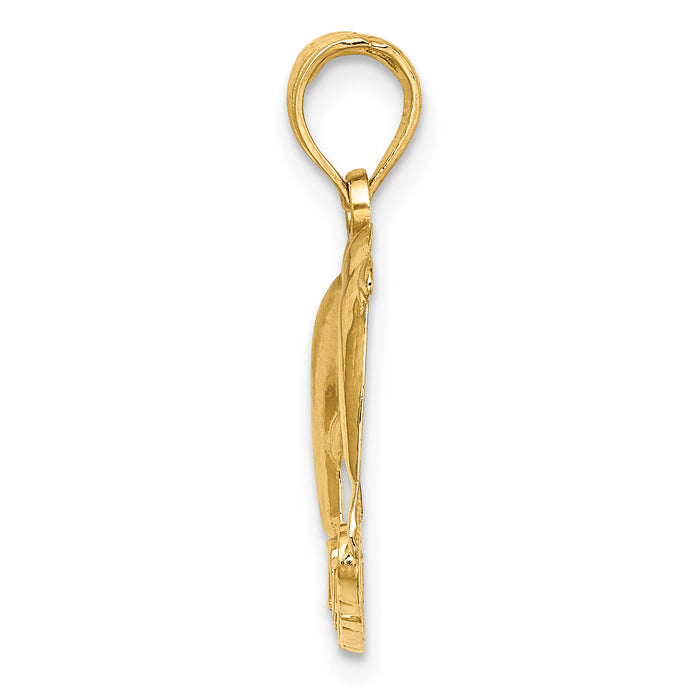 14K Polished NAGS HEAD w/ Jumping Dolphins Charm-K7414