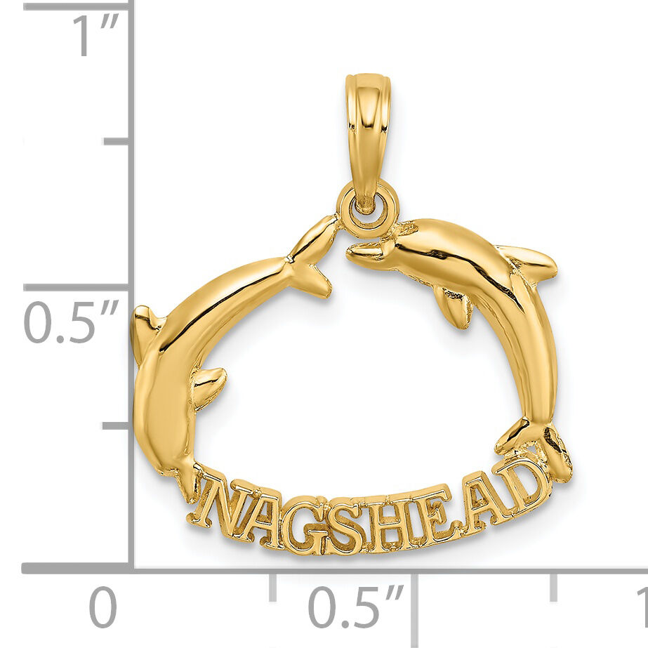 14K Polished NAGS HEAD w/ Jumping Dolphins Charm-K7414