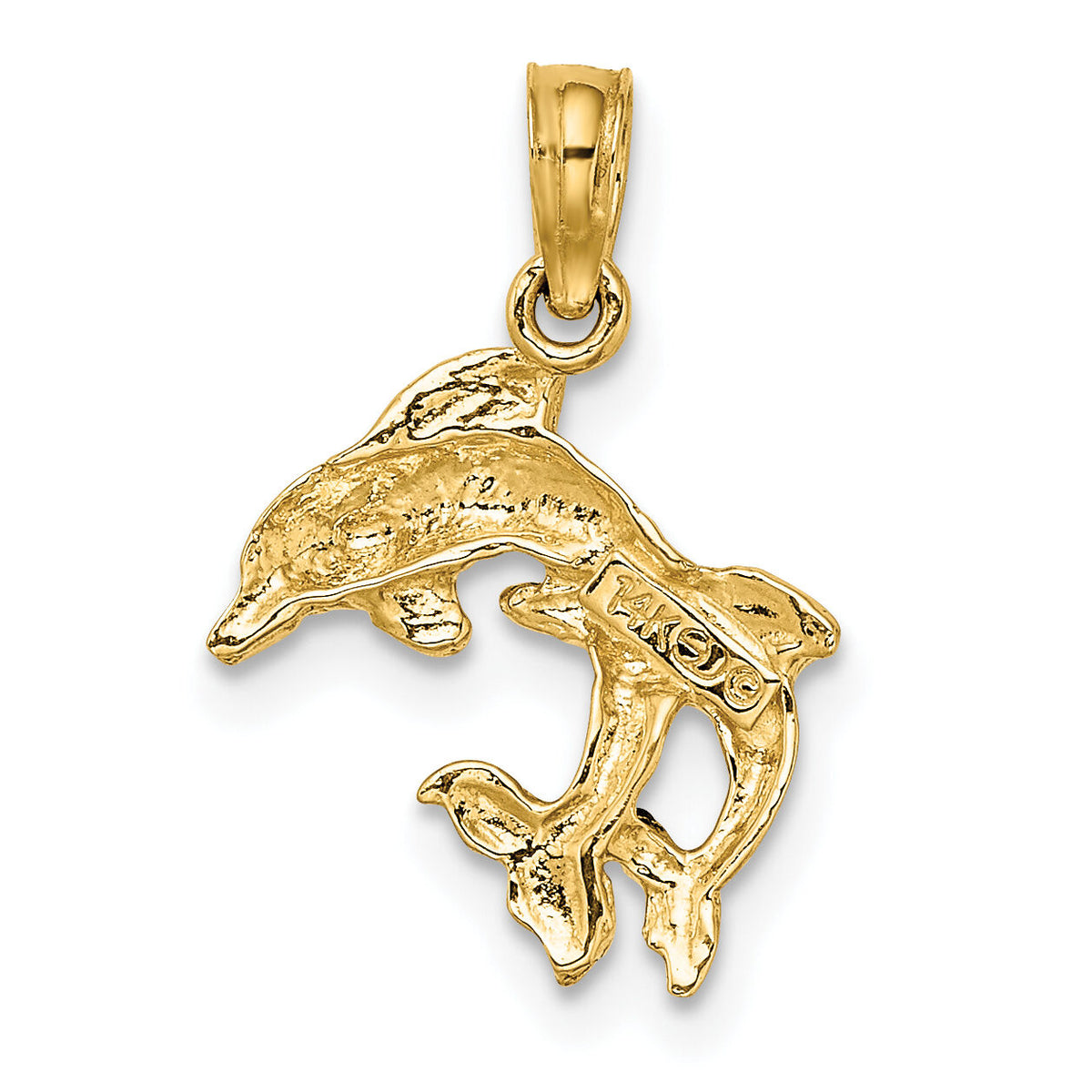 14K Polished 2-D Mini Double Dolphins Charm-K7417