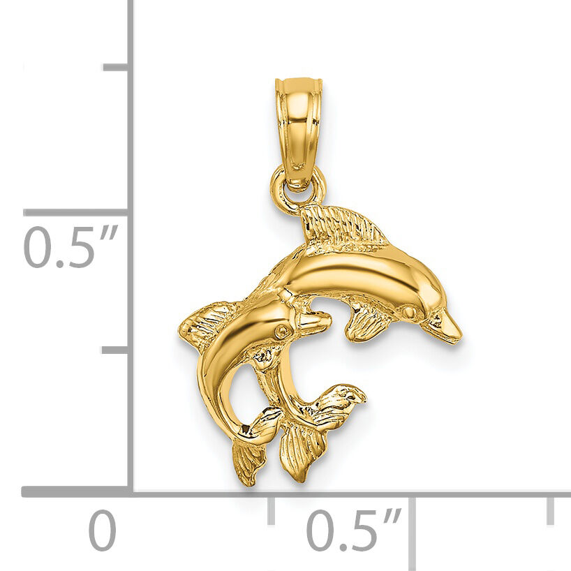 14K Polished 2-D Mini Double Dolphins Charm-K7417