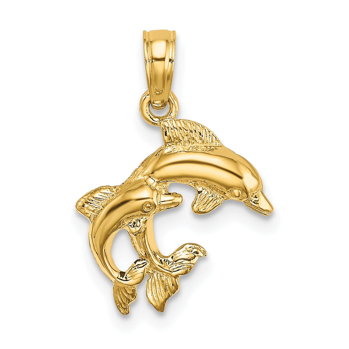 14K Polished 2-D Mini Double Dolphins Charm-K7417