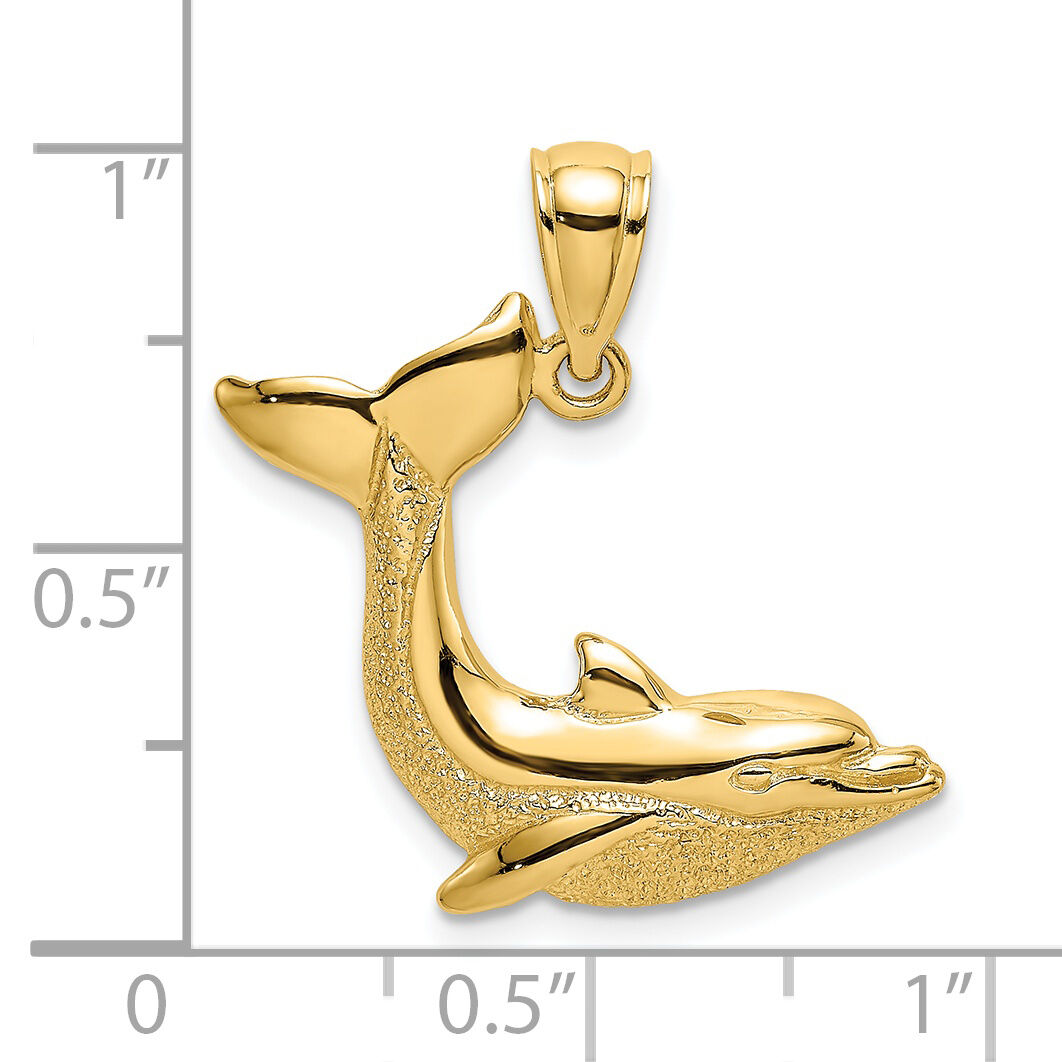 14K 2-D Textured Dolphin Jumping Charm-K7420