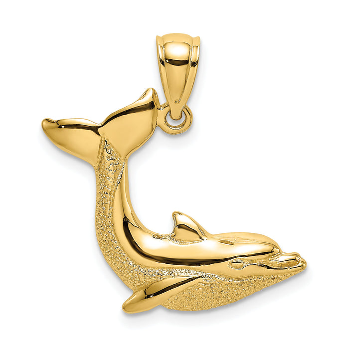14K 2-D Textured Dolphin Jumping Charm-K7420