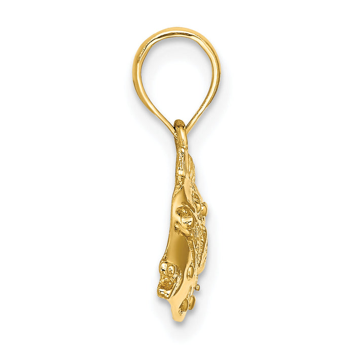 14K 2-D Polished  Engraved Fish Charm-K7422