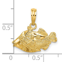 14K 2-D Polished  Engraved Fish Charm-K7422