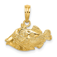 14K 2-D Polished  Engraved Fish Charm-K7422