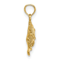 14K 2-D Polished Engraved Fish Charm-K7423
