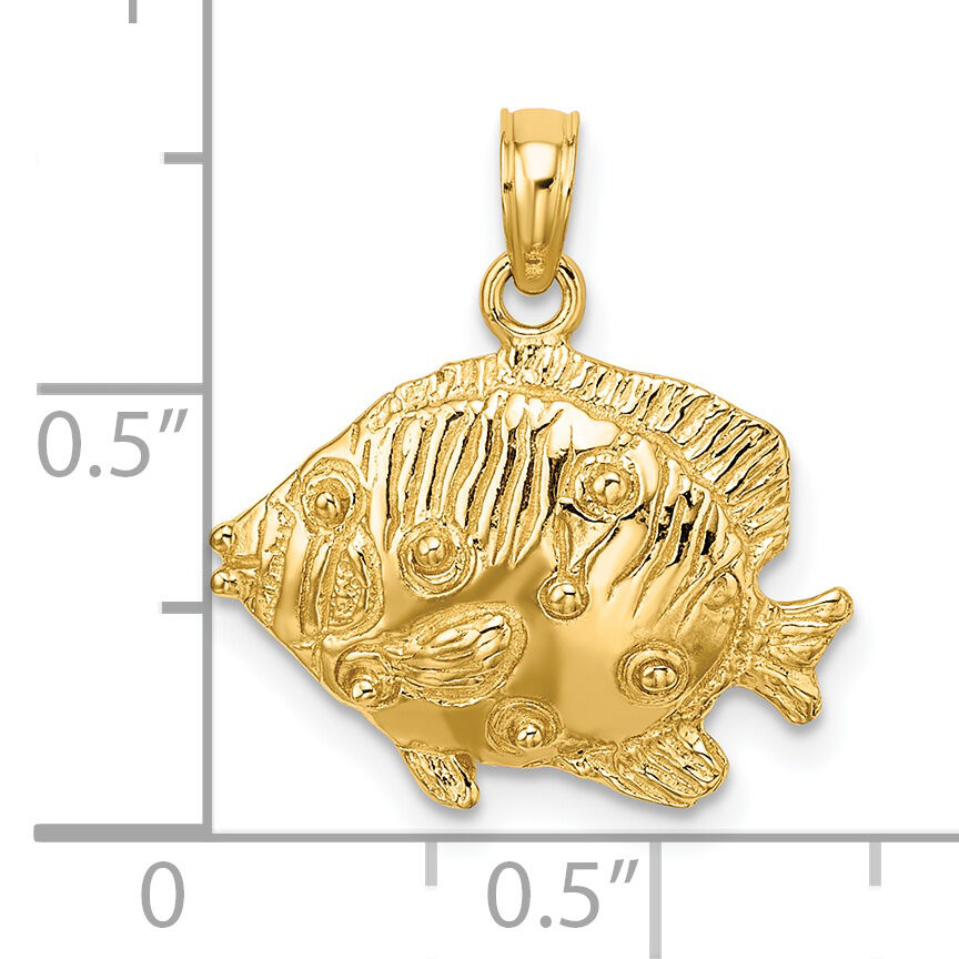 14K 2-D Polished Engraved Fish Charm-K7423
