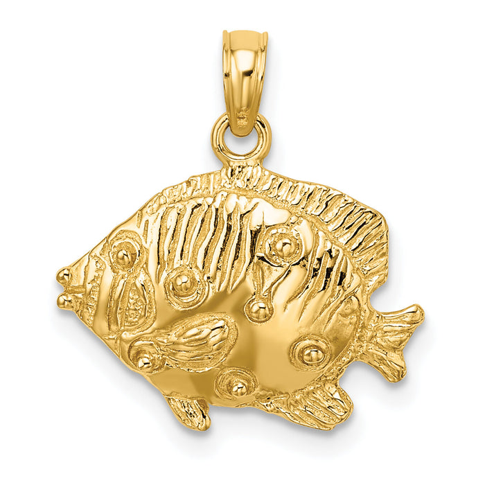 14K 2-D Polished Engraved Fish Charm-K7423