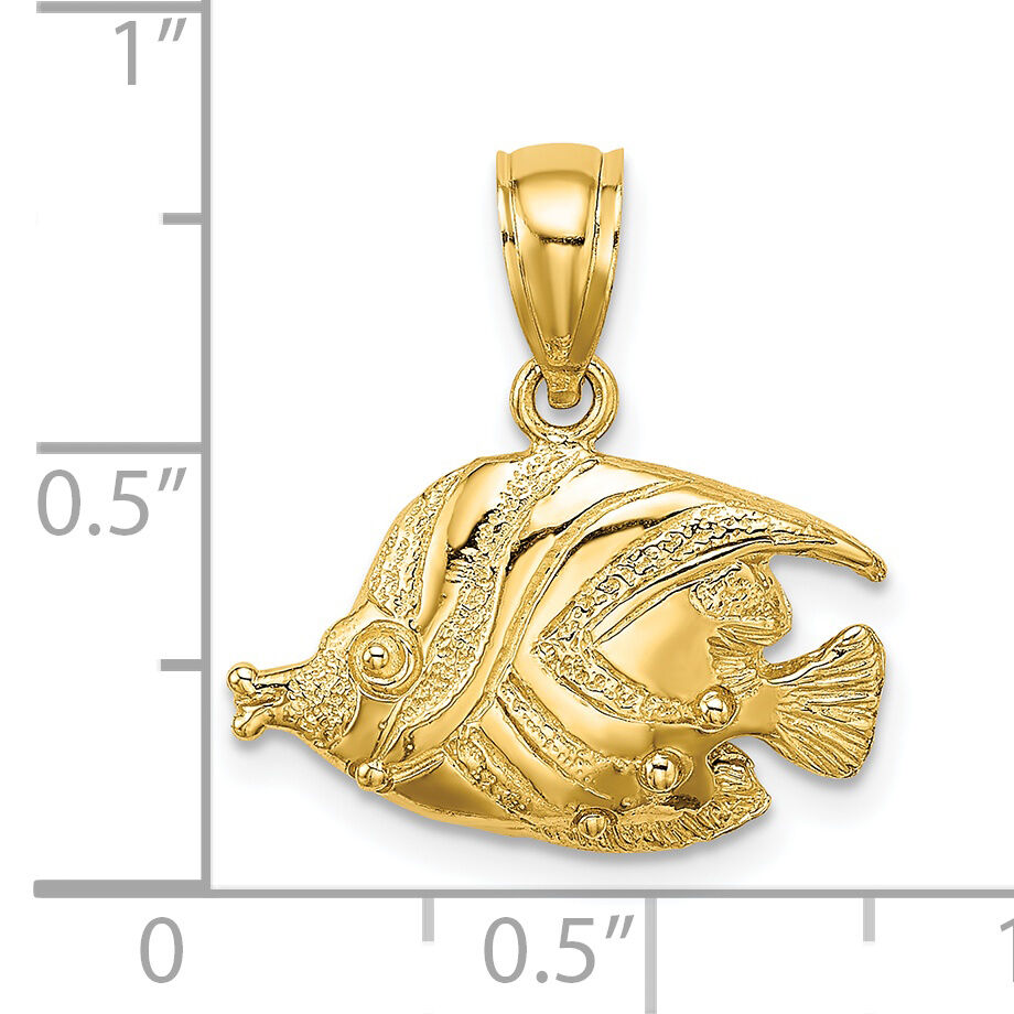 14K 2-D Polished Engraved Fish Charm-K7424