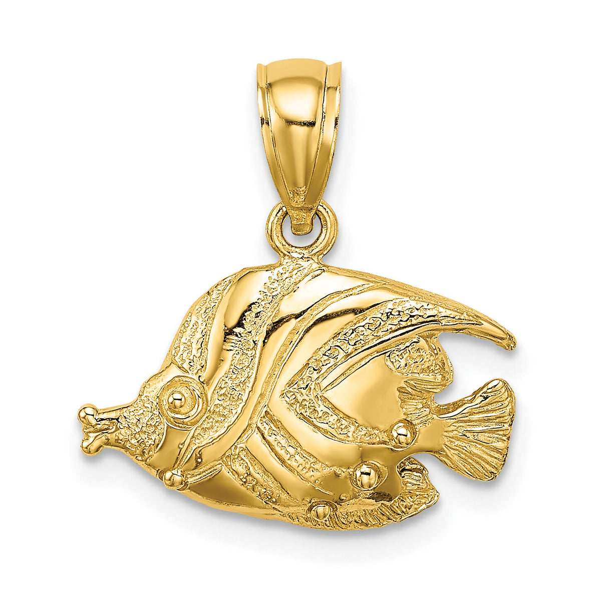 14K 2-D Polished Engraved Fish Charm-K7424