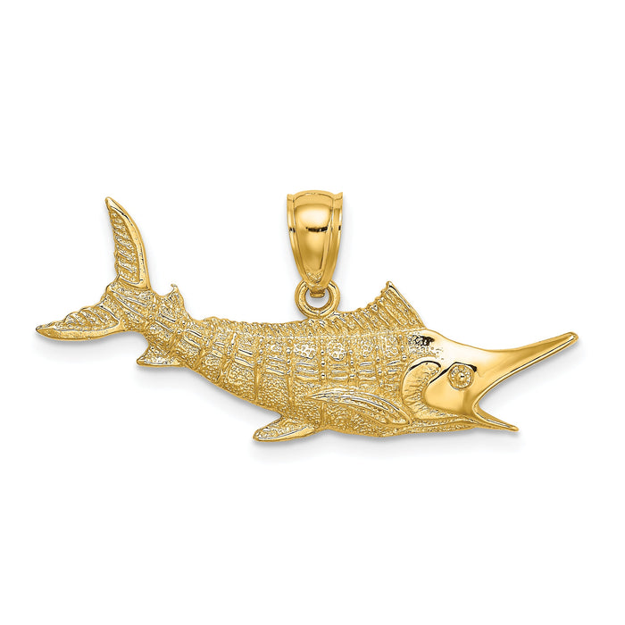 14K 2-D Textured Marlin Fish Charm-K7443