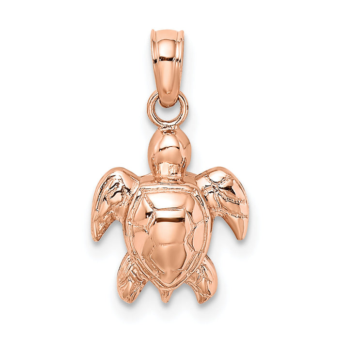 14K Rose Gold Textured Mini Sea Turtle Charm-K7446R