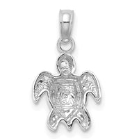 14K White Gold Textured Mini Sea Turtle Charm-K7446W