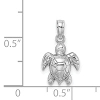 14K White Gold Textured Mini Sea Turtle Charm-K7446W