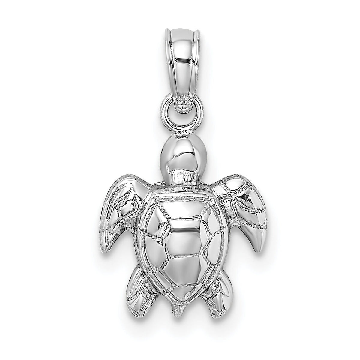 14K White Gold Textured Mini Sea Turtle Charm-K7446W