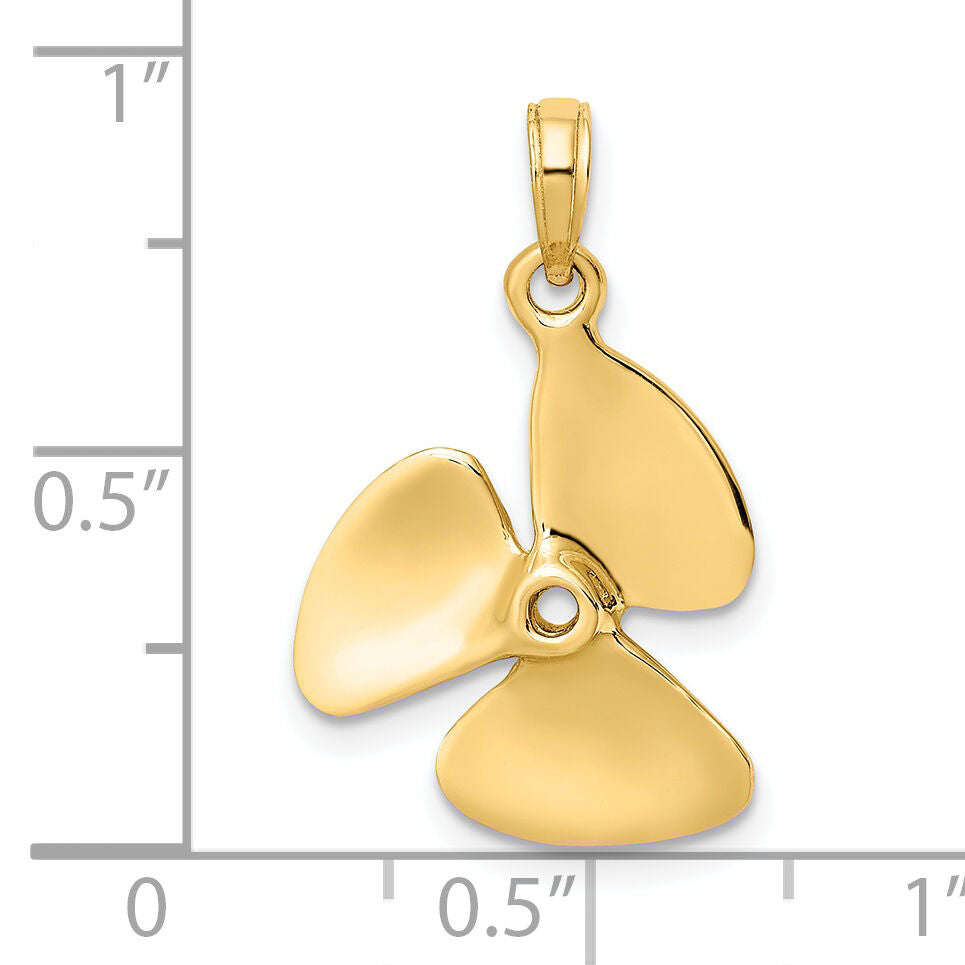 14K 3-D Polished Three Blade Propeller Charm-K7457