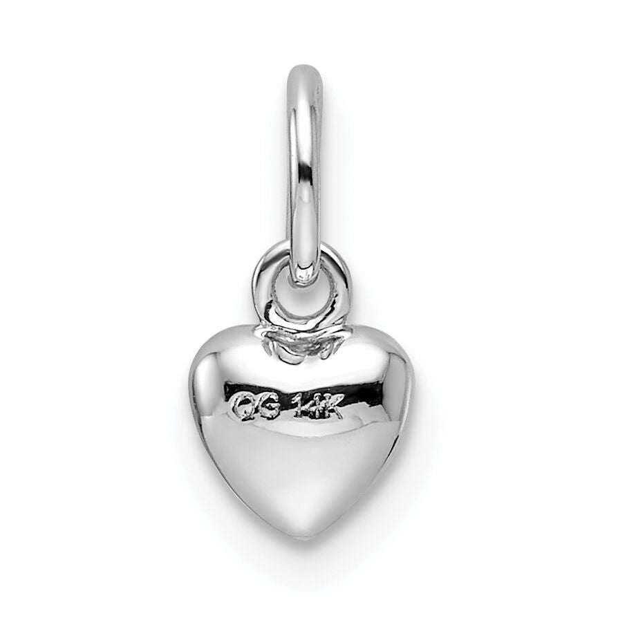 14k White Gold Solid Polished 3D Heart Charm-K746