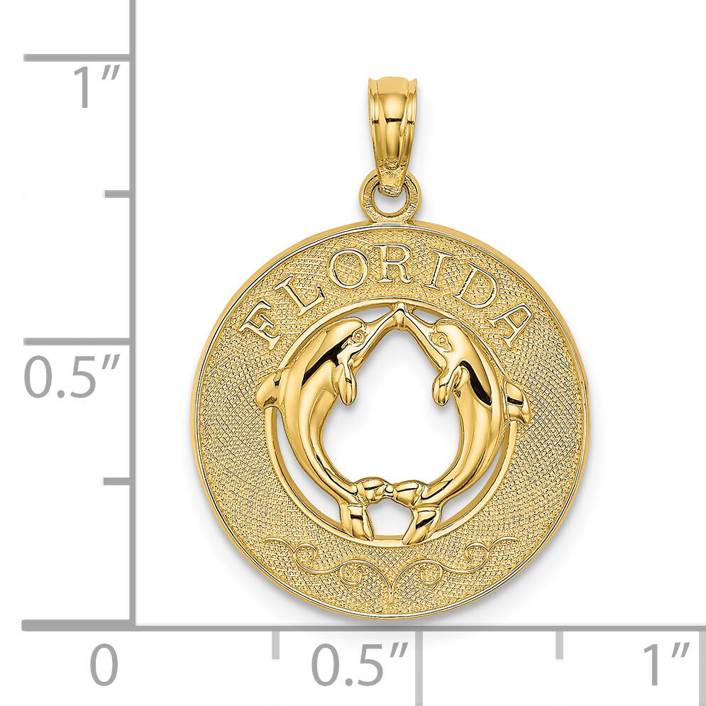 14K FLORIDA w/Dolphins Circle Charm-K7481