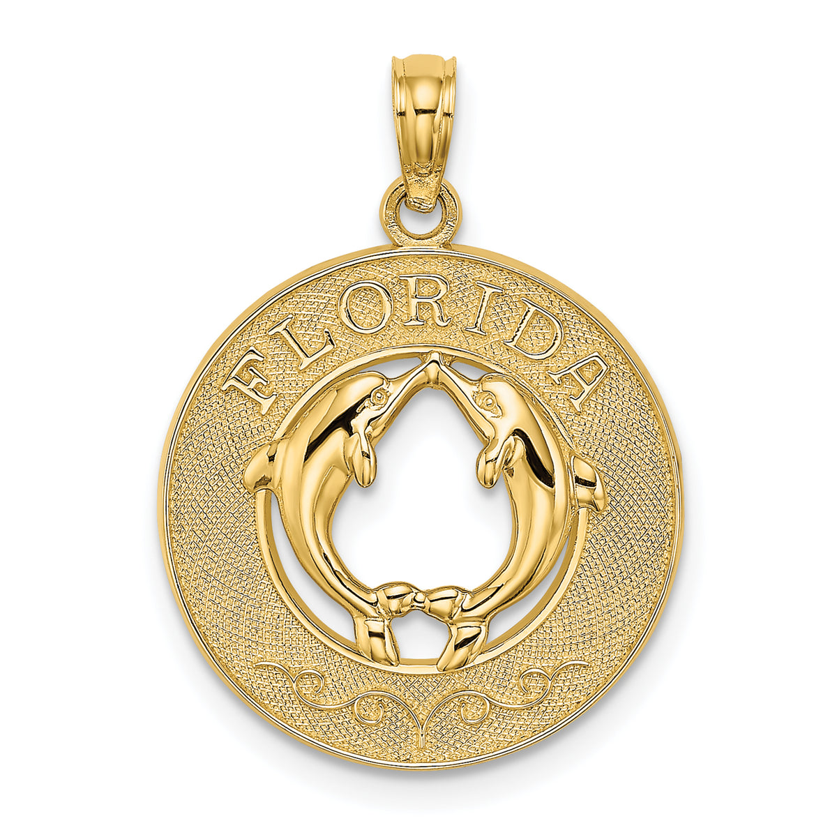 14K FLORIDA w/Dolphins Circle Charm-K7481