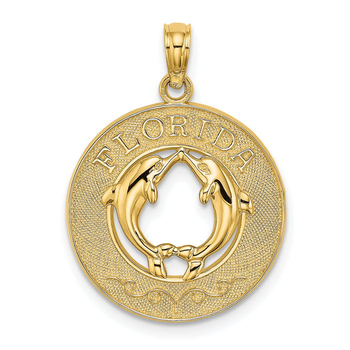 14K FLORIDA w/Dolphins Circle Charm-K7481