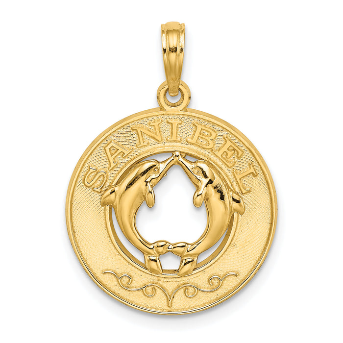 14K SANIBEL w/Dolphins Circle Charm-K7498
