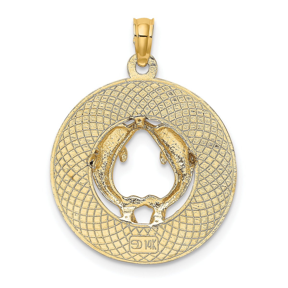 14K MARCO ISLAND Circle w/ Dolphins Charm-K7499